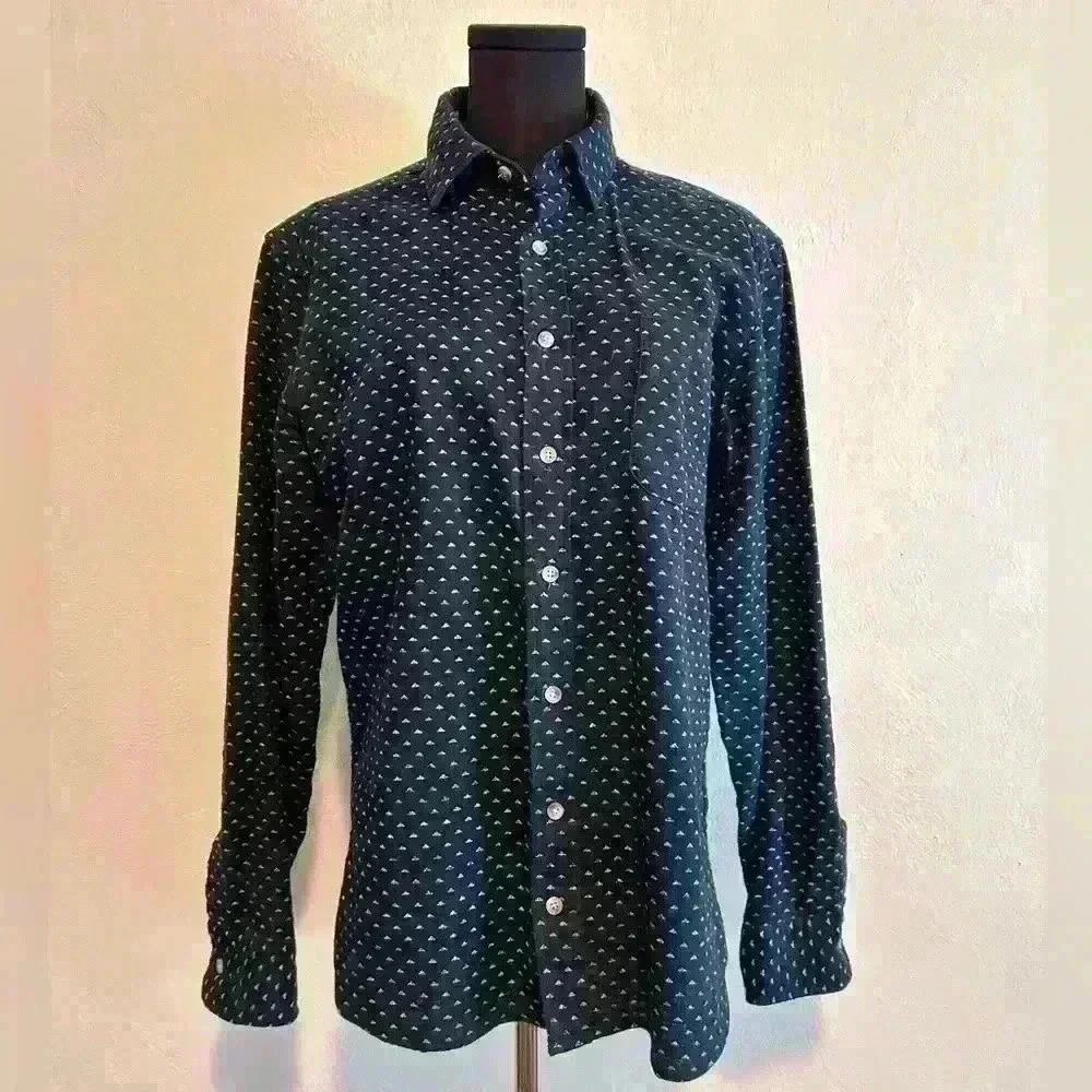 TAYLOR STITCH Long Sleeve Shirt Total pattern Cotton Size 40 Navy Men's
